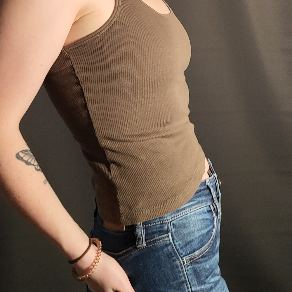 Planet Gold Taupe Ribbed Tank Top